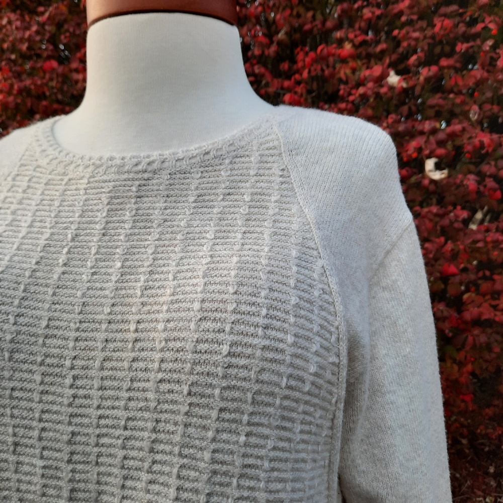 J. Jill Raglan Long Sleeve Waffle Contrast Super Soft Sweater Longline Tan Med